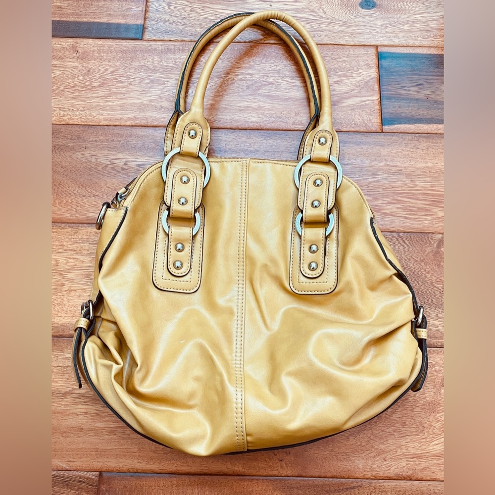 Stylish Gold Yellow Vegan Leather Hobo Style Handbag
